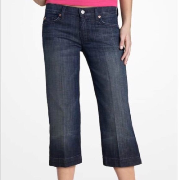 7 For All Mankind Dojo Crop Jeans 29 Blue Straight Leg Mid Rise Stretch Denim - Picture 1 of 16